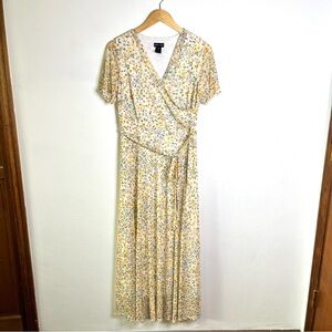 Kate and Lily Floral Dress maxi yellow white sz 12 wrap soft mesh knit